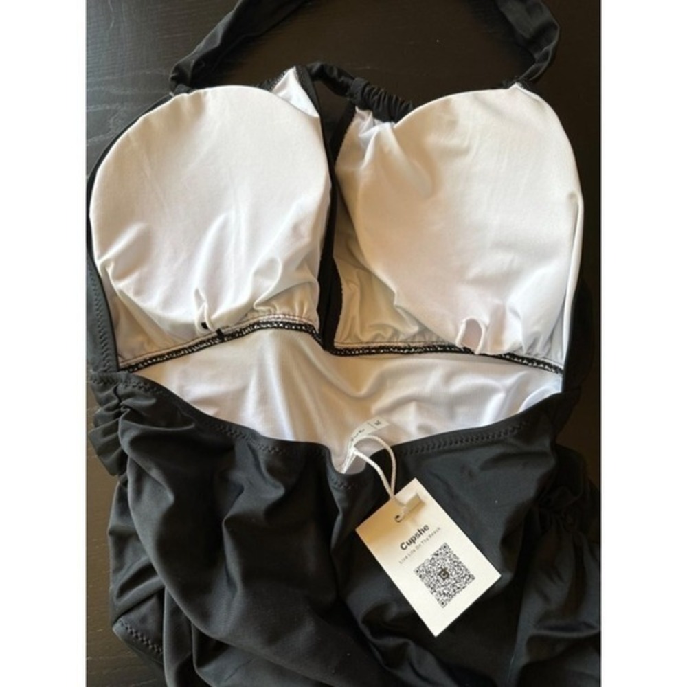 NWT Cupshe‎ Black Ruched Front Halter Swimsuit Padded Cups Size XL - Picture 8 of 9